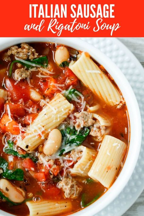 Italian Sausage and Rigatoni Soup is a quick soup recipe that’s super easy to make full of delicious flavor - the perfect winter recipe! #souprecipe #soup Rigatoni Soup, Sausage And Rigatoni, Homemade Vegetable Beef Soup, Quick Soup Recipes, Quick Soup, Beef Soup Recipes, Quick And Easy Soup, Vegetarian Soup Recipes, Vegetable Beef Soup