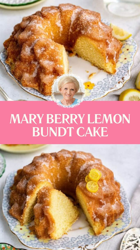 Mary Berry Lemon Bundt Cake Pretty Bundt Cakes, Lemon Bundt Cake With Glaze, Lemon Ricotta Bundt Cake, Mary Berry Recipes, Fresh Lemon Recipes, Mary Berry Cakes, Bunt Cake Recipe, British Food Traditional, Bundt Cake Recipes