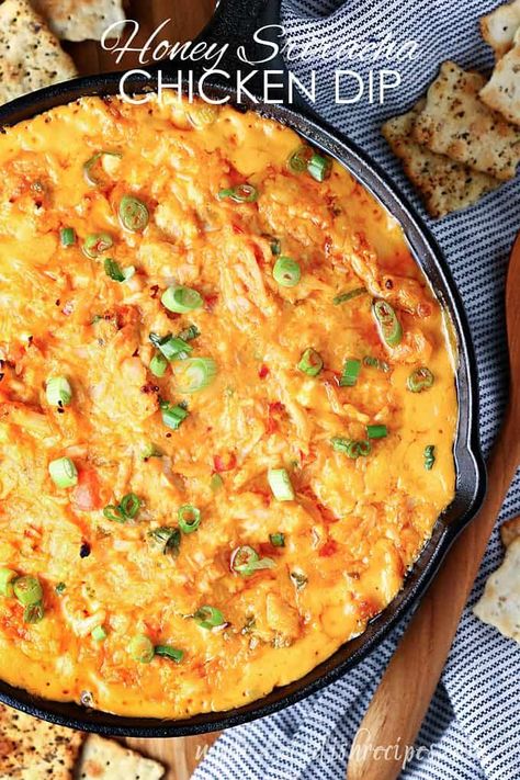 Spicy Chicken Dip, Baked Potato Dip, Honey Sriracha Chicken, Chicken Dip Recipe, Spicy Dip, Sweet And Spicy Chicken, Sriracha Chicken, Chicken Dip, Cream Cheese Chicken