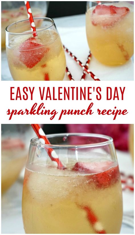 Easy Valentine's Day Sparkling Punch Recipe! Simple Valentine's Day Punch Recipe! An Easy, Two Ingredient Non-Alcoholic Sparkling Party Punch that is PERFECT for any Holiday or Special Occasion! #lemonpeony #valentinesday #party #punch #easy Sparkling Punch Non Alcoholic, Valentine Punch Recipe, Valentine Banquet, Sparkling Punch, Valentines Dessert, Drink Mixers, Grad Cakes, Valentines Recipes, Vodka Punch