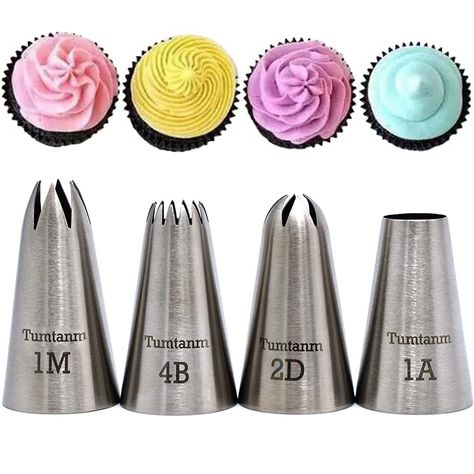 PRICES MAY VARY. Piping Nozzles: Include 2D 1M 4B 1A Large Stainless Steel Icing Tip. Material:These decorating nozzles are made of 304 high-quality stainless steel, Seamless, safe, and reusable. Application: The perfect frosting tool kit for DIY cake baking can make round, plain, leaf, petal border and other patterns for the cake. Easy to Use: Large piping nozzles can be reused.They can be used with disposable piping bags,and you can also use them with couplers. They are easy to clean and non-s Piping Nozzles, Icing Nozzles, Cupcake Decorating Tips, Cake Decorating Icing, Icing Piping Nozzles, Diy Cream, Icing Piping, Frosting Tips, Icing Tips