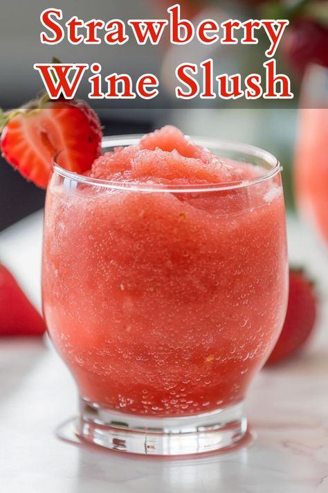 Strawberry Wine Slush is a refreshing and fruity beverage perfect for warm weather. It combines sparkling wine, frozen strawberries, simple syrup, and ice, blended together to create a slushy consistency. Low Calorie Wine, Boozy Pops, Wine Slushie Recipe, Wine Slush, Ice Blended, Wine Slushies, Wine Cubes, Watermelon Wine, Slushy Drinks