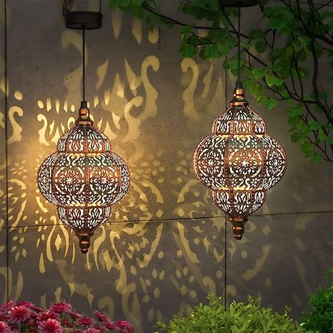 Moroccan Outdoor, Hanging Solar Lights, Fence Lighting, Fence Decor, Solar Powered Lights, Solar Lanterns, Deck Lighting, Outdoor Hanging Lights, Solar Lights Garden