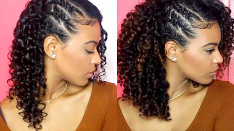 Side Braid With Curls, Black Hair Curls, Half Braided Hairstyles, Side Swept Curls, Side Swept Hairstyles, Side Braid Hairstyles, Blowout Hair, Braids With Curls, Penteado Cabelo Curto