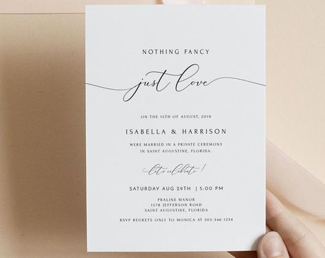 Were Eloping Reception Invitations, Intimate Ceremony Invitation, Elope Invitations, Small Wedding Invitations, Civil Wedding Invitation, Intimate Wedding Invitations, Nothing Fancy Just Love Invitation, Elopement Invitations, Greenery Wedding Reception