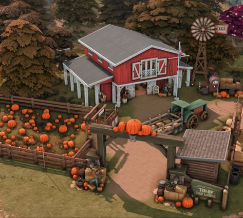 Sims Halloween House, Bloxburg Pumpkin Patch, Minecraft Pumpkin Patch, Sims Lots, Sims 4 Seasons, Pumpkin Patch Farm, Fall House, Sims Inspiration, Sims Houses