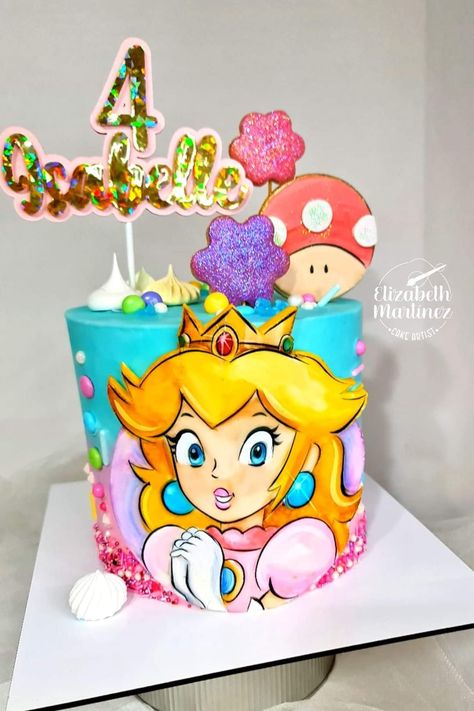 Super Mario Peach Cake, Peaches Cake Mario, Princess Peach Birthday Party Cake, Princess Peach Cake Birthdays, Pastel Princesa Peach, Princess Peach Cake, Princess Peach Birthday Party, Super Mario Peach, Peach Mario Bros