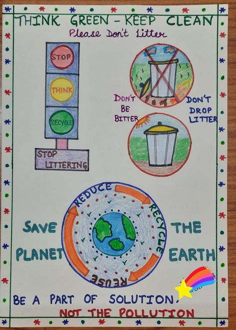 Stop Littering, Think Green Keep Clean, Save the Planet Earth No Littering Poster, Anti Littering Poster Ideas, Poster Making On Save Environment, Littering Posters, Do Not Litter Poster, Waste Management Poster Drawing, Recycling Poster, Dont Litter Poster, Save The Planet Poster