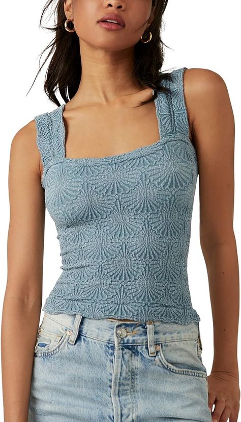 FP Movement Women's Love Letter Cami Blue Love Letter Cami, Free People Style, Floral Knit, Love Letter, Cami Tanks, Vest Top, Love Letters, Cute Tops, Square Neckline