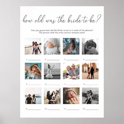 Quinn How Old Is The Bride Photo Game Editable Blank Photos Of The Bride, Bride Game, Photo Games, Game Poster, Baby Shower Decor, Perfect Baby Shower, Bride Photo, Cute Games, Interactive Game