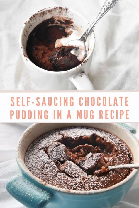 Microwave Self Saucing Pudding, Quick Chocolate Pudding, Microwave Pudding, Pudding For One, Microwave Chocolate Pudding, Pudding In A Mug, Microwave Cakes, Self Saucing Chocolate Pudding, Quick Puddings