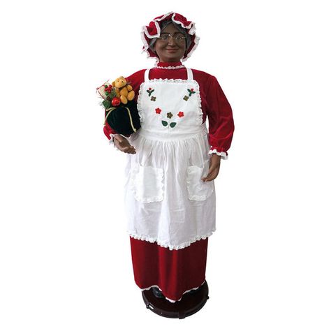 Who's helping Santa and dancing along the way? Mrs. Claus from Christmas Time, that's who! Our African American dancing Mrs. Claus will dance right into your heart as she helps you greet your family, guests, or customers. Standing 58 inches tall and holding a small sack filled with goodies, she will be a delightful addition to your holiday decor in any home, office, or store. When motion is detected, she will move her arms and sway her body to the music. Dressed in a festive white apron over a r Fraser Hill, Dancing Santa, Gift Sack, White Apron, Red Velvet Dress, Indoor Christmas, Mrs Claus, Nutcracker Christmas, Holiday Home Decor