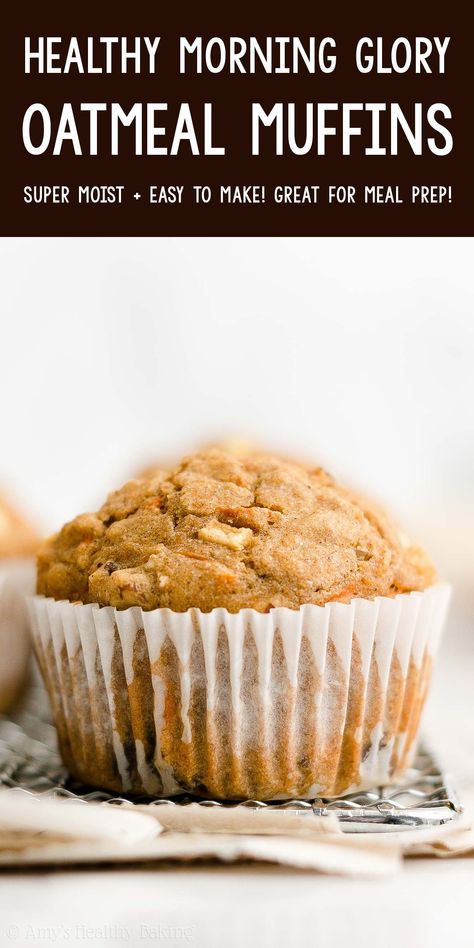 These healthy morning glory oatmeal muffins are some of the BEST muffins I’ve ever had! They’re so moist, like cupcakes! This easy recipe has no sugar and both whole wheat & gluten free options. (Both taste equally amazing!) I bake these breakfast muffins all the time! SO good! Morning Glory Oatmeal, Low Cholesterol Breakfast, Fluffy Oatmeal, Oat Muffins Healthy, Low Calorie Oatmeal, Oatmeal Breakfast Muffins, Low Sugar Muffins, The Best Muffins, Muffins From Scratch