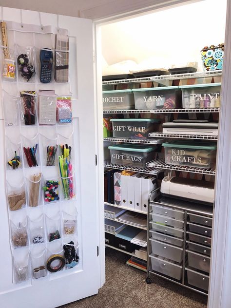 Wire Closet Systems, Adjustable Closet System, Craft Closet Organization, Clear Containers, Craft Closet, Scrapbook Organization, Organize Craft Supplies, Dream Craft Room, Craft Room Design