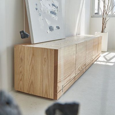 It's pretty and practical at the same time jessica | jessica 102.36 W Storage Credenza brown / grayWood in Natural Wood | 88" | Wayfair Juniper Hill, Under Tv, Wood Tv Cabinet, Barn Living, Floating Tv Stand, Wood Tv, Storage Credenza, Teen Bedroom Furniture, Shoe Bench