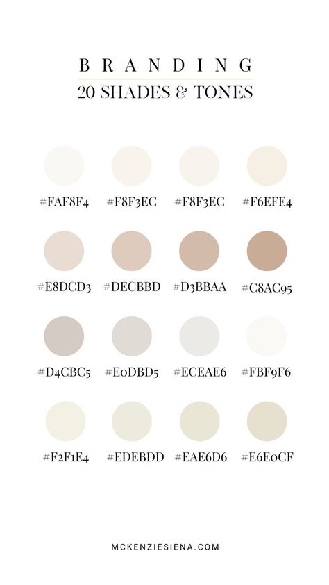 Words 'Branding 20 Shades & Tones'. Below are 20 colours of different palette of creams, browns and beiges. Taupe Color Palettes Wedding, Ivory Wedding Palette, Ivory Color Palette Colour Schemes, Creme Color Palette, Color Palette 2023, Prince Myshkin, Colour Palette Ideas, Color Palette Spring, Champagne Color Palette