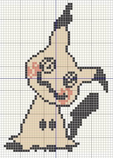 Buzy Bobbins: Mimikkyu - Pokemon cross stitch design Mimikyu Cross Stitch Pattern, Mimikyu Cross Stitch, Mimikyu Perler Beads, Cross Stitch Patterns Pokemon, Pokemon Cross Stitch Patterns Free, Cross Stitch Designs Free, Cross Stitch Pokemon, Cross Stitch Ideas, Pixel Pokemon