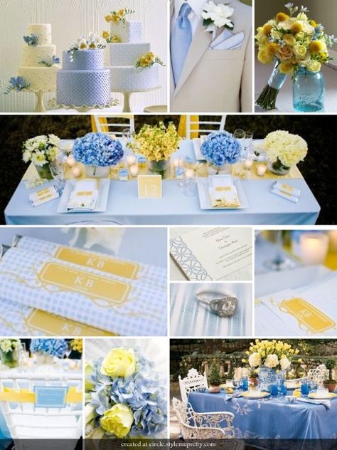 Beautiful blue and yellow theme :) Dusty Blue And Pale Yellow Wedding Theme, Blue And Yellow Wedding Theme, Light Blue And Yellow Wedding, Yellow And Blue Wedding, Blue And Yellow Wedding, Blue Yellow Weddings, Yellow Wedding Decorations, Yellow Wedding Colors, Sky Blue Weddings