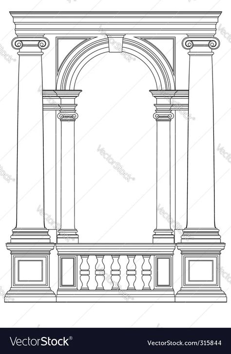 Architectural element vector image Classic Elevation, Architecture Vector, Classical Facade, Classic Facade, Altar Design, Baroque Decor, Perspective Drawing Architecture, Set Design Theatre, Classic House Design