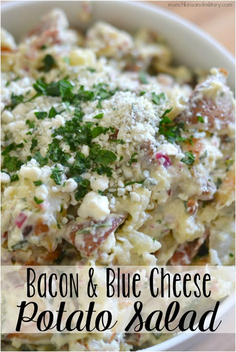 Bacon & blue cheese potato salad recipe Blue Cheese Potato Salad, Salad Bacon, Salad Recipes With Bacon, Blue Cheese Recipes, Cheese Potato, Bacon Potato, Potato Salad Recipe, Cheese Potatoes, Potato Side Dishes