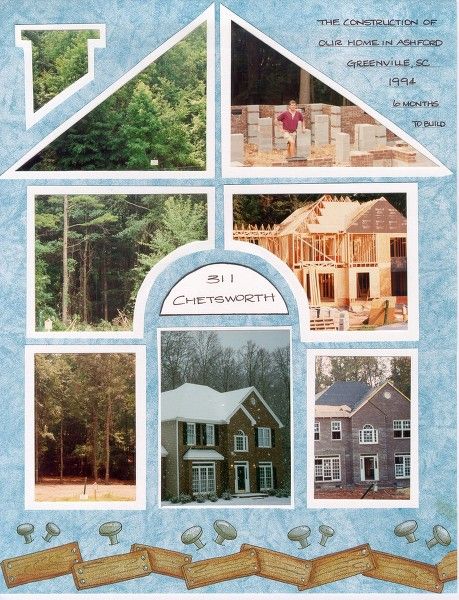 Cool. I'd put pictures of things that build a house like family members and such Retirement Scrapbook Ideas Layout, Retirement Scrapbook, House Scrapbook, Scrapbook Examples, Mosaic Moments, Scrap Journal, Family Layout, Heritage Scrapbooking, Family Scrapbook