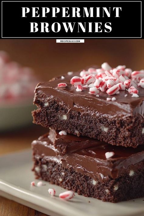 Indulge in these rich and fudgy peppermint brownies that are perfect for any holiday gathering! The combination of chocolate and refreshing mint creates a delightful treat that everyone will love. Topped with crushed peppermint candies, these brownies are not only delicious but also stunning to serve. Bake a batch and watch them disappear! Peppermint Brownies Recipe, Chocolate Peppermint Brownies, Peppermint Recipes, Crushed Peppermint, Peppermint Candies, Peppermint Brownies, Mint Brownies, Mint Chocolate Chips, Chocolate Peppermint