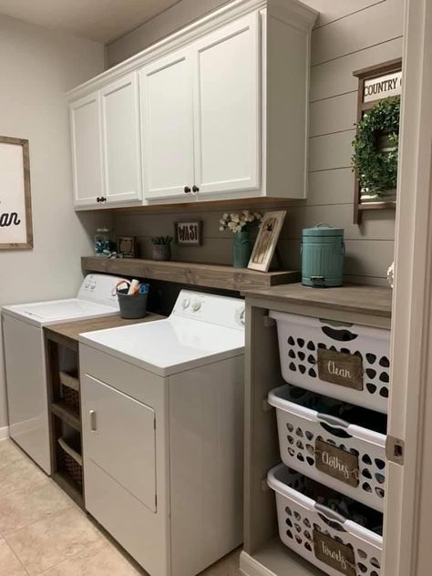 Laundry Quotes, Laundry Room Update, Small Laundry Room Makeover, Rustic Laundry Rooms, Laundry Room Wallpaper, Basement Laundry Room, Dream Laundry Room, Basement Laundry, Laundry Room Closet