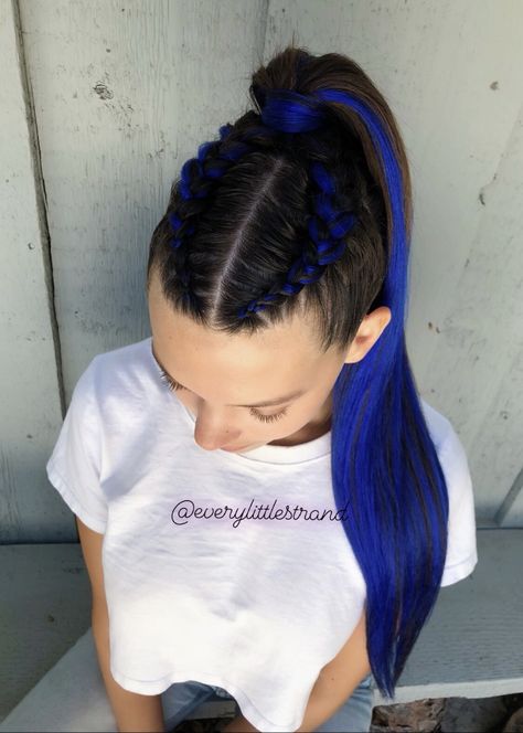 Rave Braids Ponytail, Kanekalon Hairstyles Ponytail, Hiphop Hairstyles Dance, Dutch Braid Ideas, Cornrow Updo Hairstyles, Color Ponytail, Hair Stail, Ponytail Braid, Blue Ombre Hair