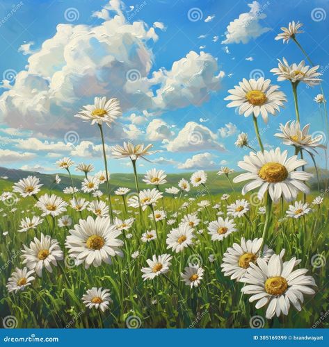 Field Of Daisies Painting, Painting In A Field, Daisy Field Painting, Dreamstime Stock Photos, Daisies Painting, Paint And Sip Ideas, Field Of Daisies, Inktober 2024, Country Gal