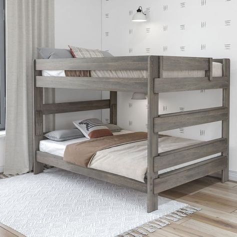 Max and Lily Farmhouse Queen over Queen Bunk Bed - On Sale - Bed Bath & Beyond - 37831520 Bunk Bed For Adults, Rustic Wood Bed, Queen Bunk Bed, L Shaped Bunk Beds, Adult Bunk Beds, Queen Bunk Beds, Solid Wood Bunk Beds, Twin Over Twin Bunk Bed, Bottom Bunk