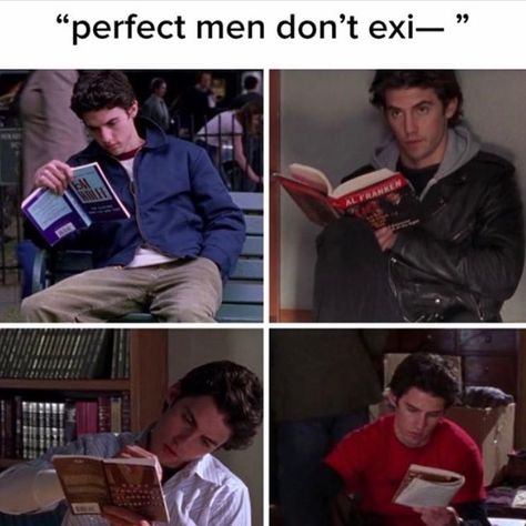 I'll read your book😉 Jess From Gilmore Girls Aesthetic, Milo Ventimiglia Gilmore, Gilmore Girls Memes, Milo Ventimiglia Gilmore Girls, Gilmore Girls Wallpaper, Gilmore Girls Jess, Men Reading, Gilmore Guys, Rory And Jess