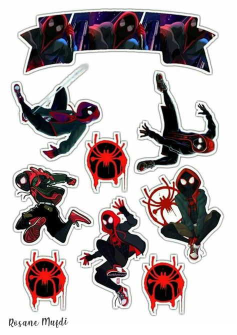 Miles Morales Stickers Printable, Spiderverse Stickers Printable, Spiderman Across The Spider Verse Party, Miles Morales Party Ideas, Miles Morales Cake Topper, Miles Morales Stickers, Miles Morales Dibujo, Spiderverse Stickers, Miles Morales Birthday Party