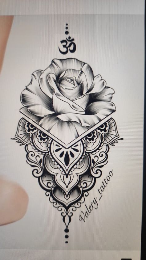 Rose With Mandala Tattoo Design, Rose Mandala Tattoo, Maa Tattoo Designs, Back Of Thigh Tattoo, Word Tattoo Ideas, Rose Mandala, Mandala Rose, Basic Tattoos, Becoming A Tattoo Artist