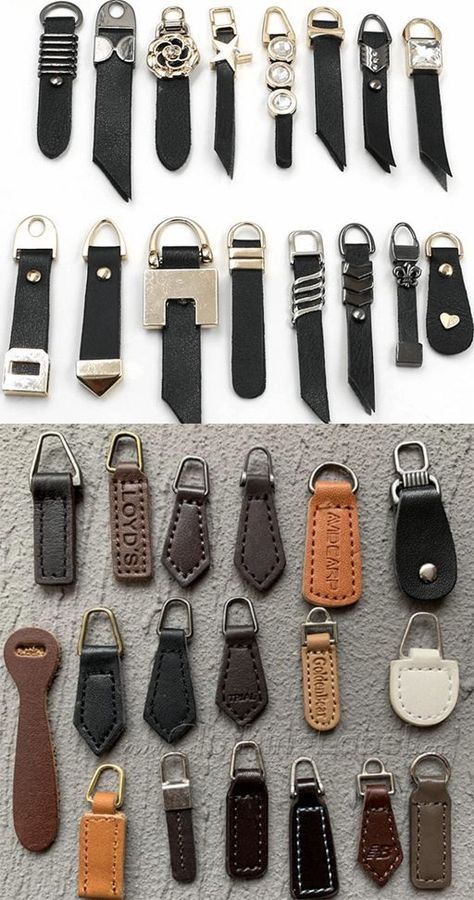 Leather Zipper Pull, Fasteners Clothing, Zipper Pulls Diy, Types Of Zippers, Suitcase Diy, Leather Branding, Leather Types, Shoes Wallpaper, Diy Leather Projects