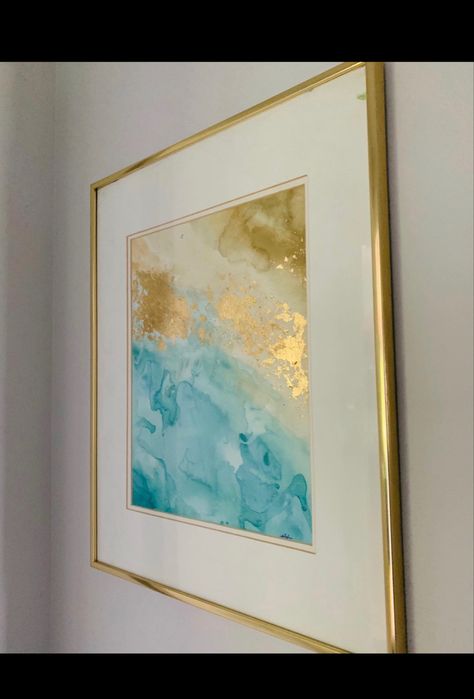 Abstract watercolor with gold leaf Watercolour And Gold Leaf, Watercolor Gold Leaf, Gold Watercolor Painting, Aquarelle Ideas, Watercolor Packaging, Falcon Art, Painting Gold Leaf, Mural Kitchen, Wall Art Gold Leaf