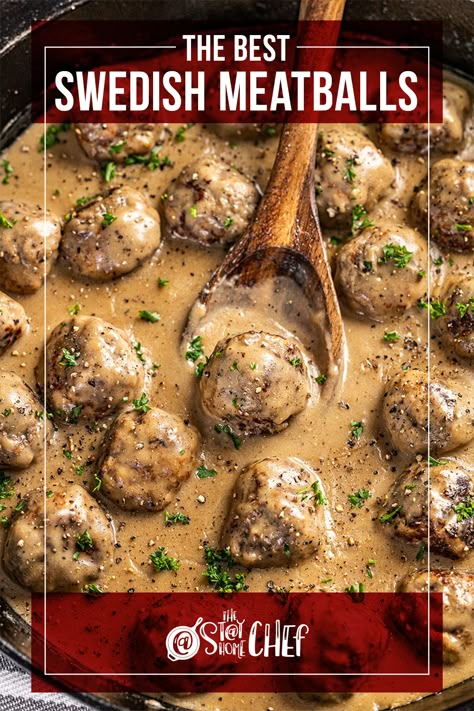 Sweetish Meatballs Recipe, Meatballs And Gravy Recipe, Ground Pork And Beef, Ground Pork Meatballs, Best Swedish Meatballs, Meatballs And Gravy, Ground Pork Recipes, Stay At Home Chef, Meatball Recipes Easy