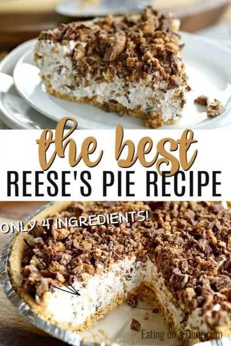 Easy Reeses Dessert, No Bake Pie Recipes Easy, No Bake Pies Easy, Reese Dessert, Reeses Peanut Butter Pie Recipe, Reeses Pie, Reese Peanut Butter Pie, Peanut Butter Cup Pie, Cup Pie