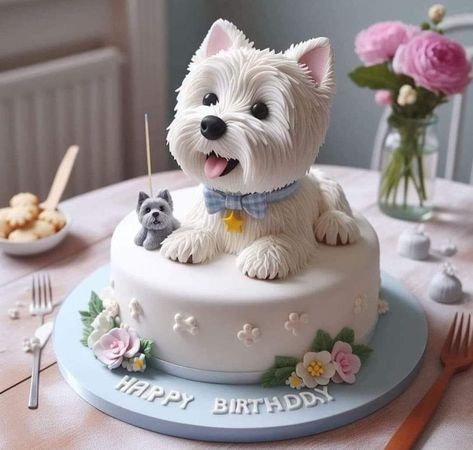 Puppy Party Cake Ideas, Birthday Cake Puppy, Barbie Dress Cake, Puppy Birthday Cakes, Birthday Cake Decorating Ideas, Puppy Cake, Elegant Birthday Cakes, Amazing Food Decoration, Dog Cakes