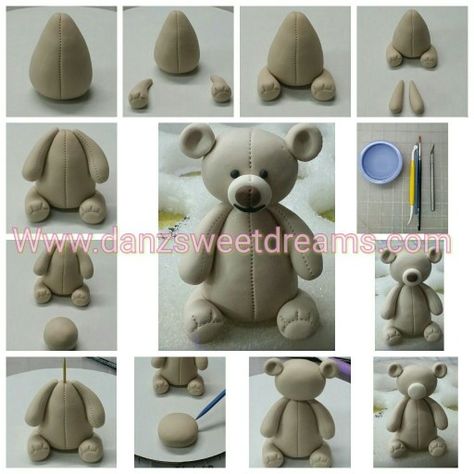 How To Make A Teddy Bear Cake Topper, Fondant Teddy Bear Tutorial How To Make Cake Toppers, Polymer Clay Teddy Bear Tutorial, How To Make A Fondant Teddy Bear, Fondant Bear Tutorial, Teddy Bear Fondant Tutorial, Fondant Teddy Bear Tutorial, Teddy Bear Cake Ideas, Gateau Baby Shower Garcon