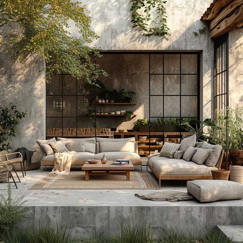 21+ Simple Yet Elegant Concrete Slab Patio Ideas for a Timeless Look • 333k+ Inspiring Lifestyle Ideas Village Lifestyle, Modern Industrial Backyard, Outdoor Entertaining Area Concrete, Slabbed Patio Ideas, Concrete Backyard Ideas, Backyard Concrete Slab Ideas, Urbanite Patio Recycled Concrete, Concrete Slab Patio, Small Trellis