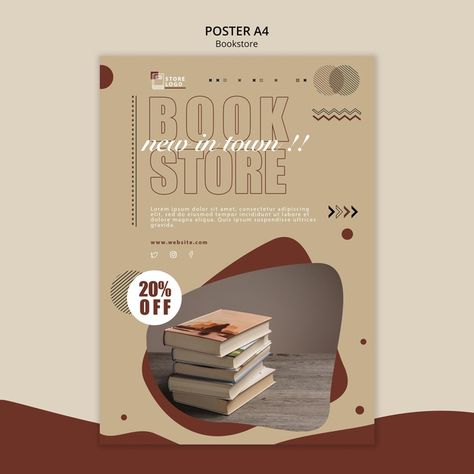 Poster bookstore ad template | Free Psd #Freepik #freepsd Free Psd Poster, Store Flyers, Book Advertising, Poster Template Free, Cover Books, Ad Poster, Islamic Caligraphy Art, Ad Template, Poster Ads