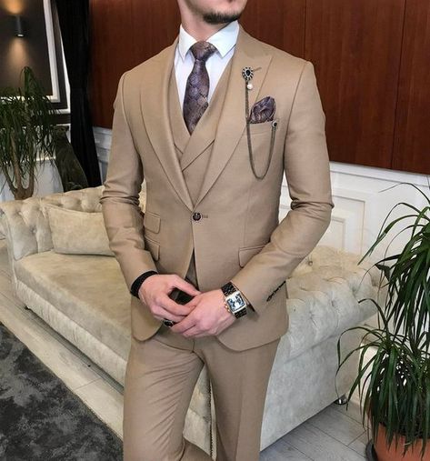 Men Suit Camel Slim-Fit Suit 3-Piece Groom Wear Suit Party Suit Men Dinner Suit brown dinner suit groomsmen suit summer wedding fashion Italian Mens Fashion, Beige Suit, Stylish Mens Suits, Suit Man, Slim Fit Suit Men, Beige Suits, Dress Suits For Men, Stylish Suit, Mens Casual Dress Outfits