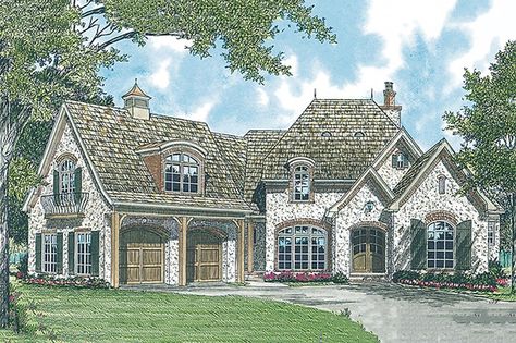 Plan #453-34 - Houseplans.com French Country Floor Plans, Country Architecture, Stone Homes, Country Floor Plans, Granny Pods, Small Cottage House Plans, European Plan, French Designs, Luxury Plan