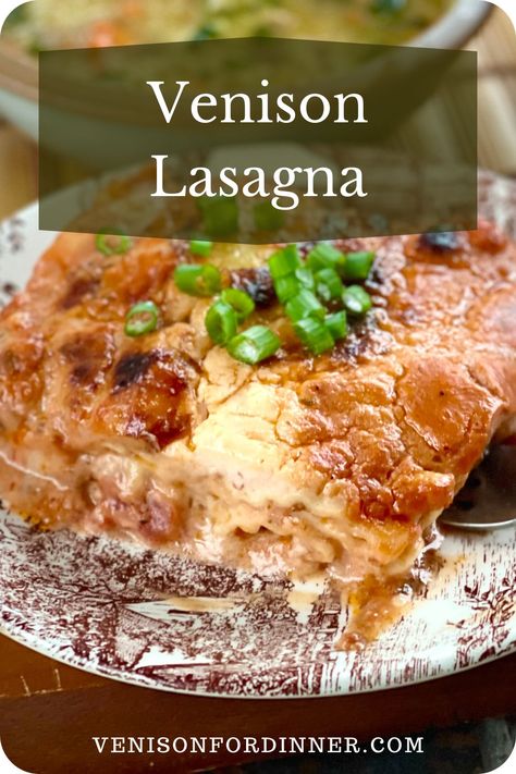 Venison Lasagna Venison Lasagna Recipe, Venison Lasagna, Venison For Dinner, Cream Cheese Lasagna, Cast Iron Roasted Chicken, Skillet Lasagna Recipe, Entrees Recipes, Skillet Lasagna, Lasagna Roll