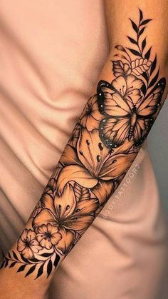 Lower Arm Tattoos, Arm Sleeve Tattoos For Women, Favorite Tattoos, Feminine Tattoo Sleeves, Pretty Hand Tattoos, Butterfly Tattoos For Women, Tattoos For Women Half Sleeve, Flower Tattoo Shoulder, Tattoos For Black Skin