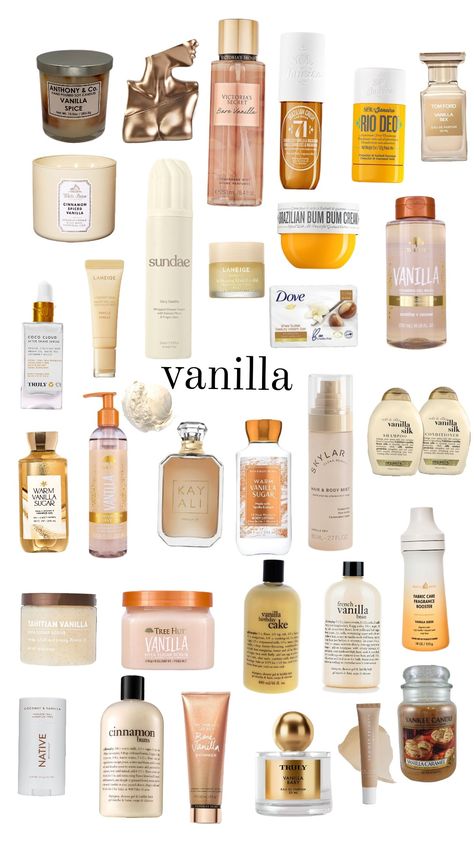 how to smells like vanilla #wishlist #vanilla Vanilla Products Aesthetic, Vanilla Girl Scents, Vanilla Body Routine, Smelling Like Vanilla, Vanilla Hair Products, Vanilla Sents, Vanilla Wishlist, Vanilla Hygiene Products, Vanilla Smelling Products