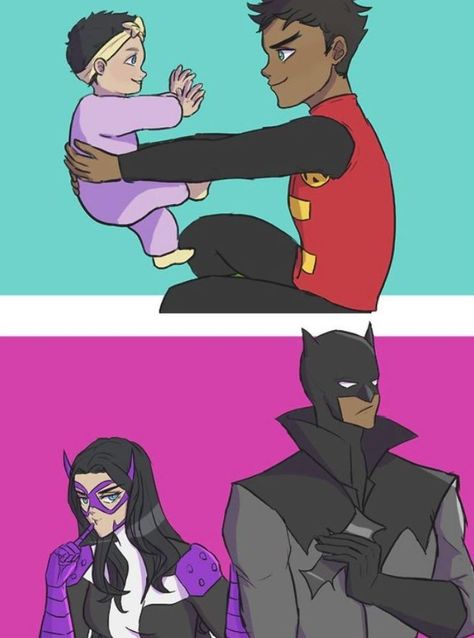 Helena Wayne and Damian Wayne Huntress and Batman Bruce Wayne And Selina Kyle Comics, Batman And Catwoman Cute Fanart, Dc Catwoman Fanart, Batman And Catwoman Pregnant, Gotham Academy, Action Comics, Nightwing Memes, Talia Al Ghul, Hiro Big Hero 6