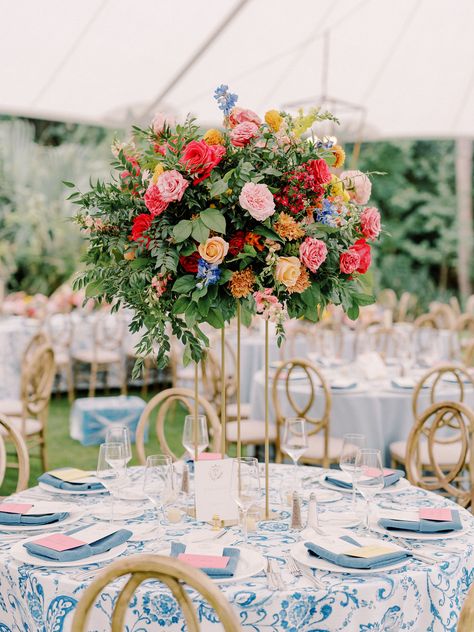 Simple Colorful Floral Centerpieces, Mismatched Centerpieces Wedding, Vibrant Wedding Centerpieces, Colorful Wedding Reception Decor, Summer Wedding Table Centerpieces, Colorful Bouquet Wedding, Circle Arbor, Tall Flower Centerpieces, Colorful Wedding Centerpieces