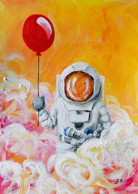 Drawing Ideas 2023, Painting Drawing Ideas, Balloon Painting, Easy Acrylic Painting, Astronaut Art, Art And Painting, Soyut Sanat Tabloları, Small Canvas Art, Red Balloon