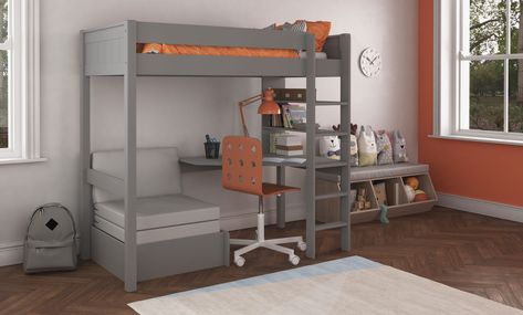 High Sleeper With Desk, Desk Shelving, Integrated Desk, Bed With Underbed, Staircase Bunk Bed, Tall Bed, High Sleeper, White Bunk Beds, Cube Storage Unit